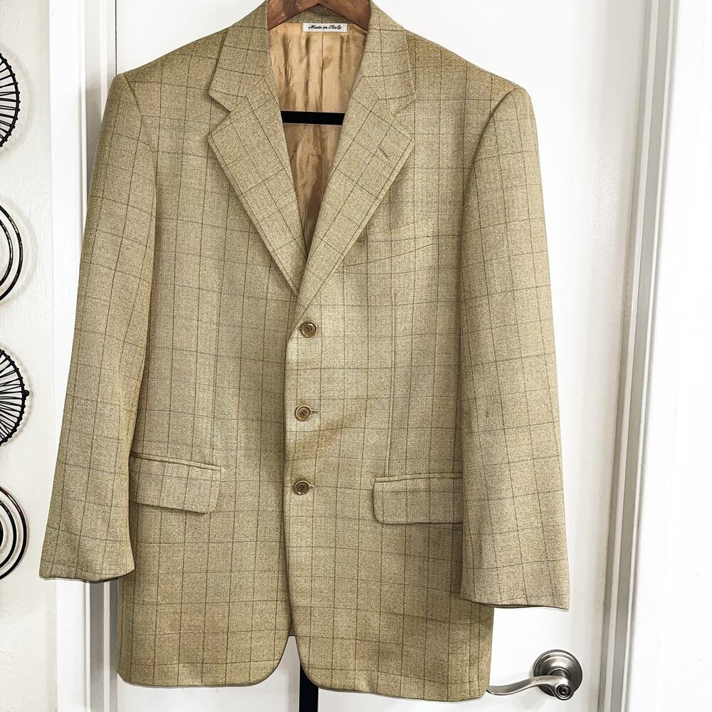 Pal Zileri Mens Italian Wool Blazer Sport Coat Office Preppy- Tan, Size 44R